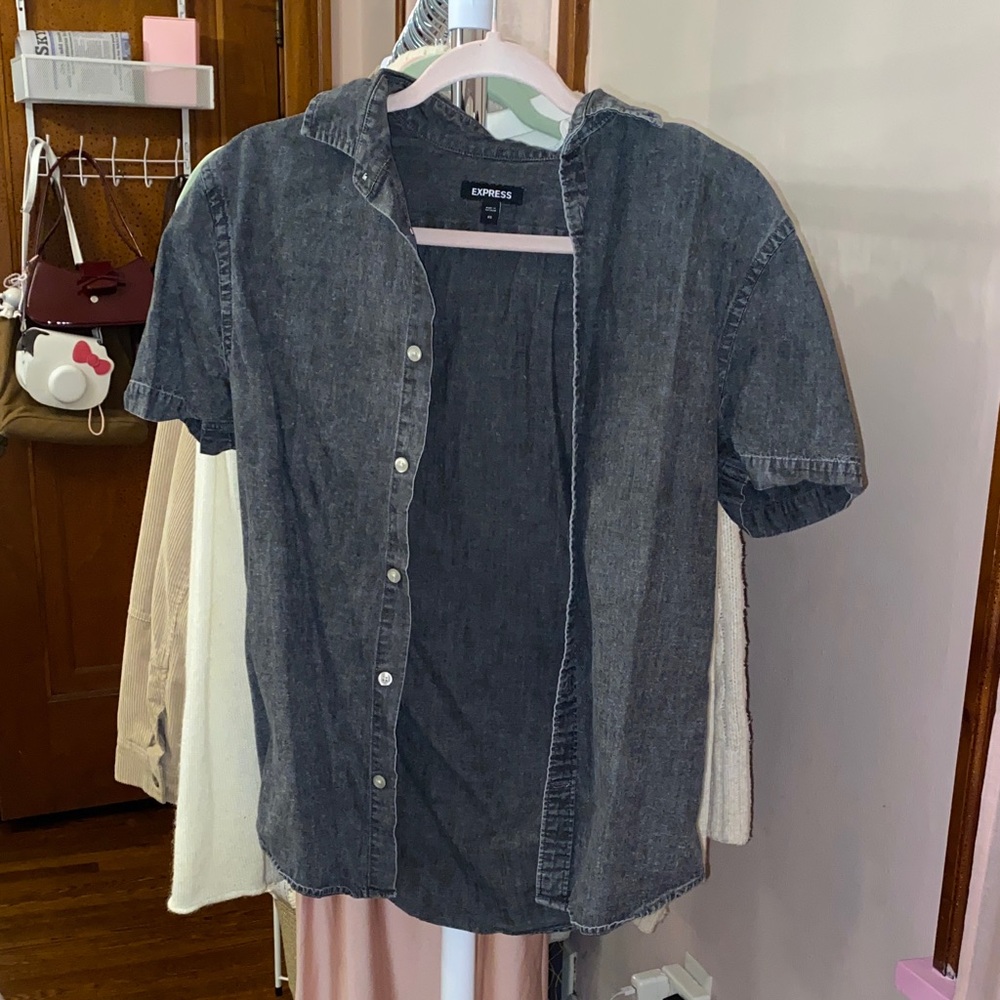 Express Dark Gray Textured button up Shirt